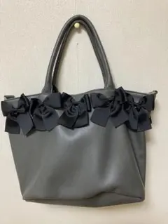 断捨離★【リボン付き】トートバッグ　グレー
