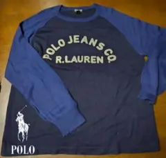 送料無料/美品Polo Jeans Co胸ロゴマーク/ネイビー ｘBLUE（L)