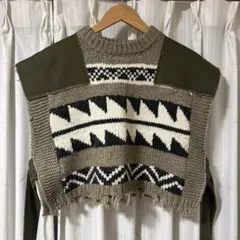 e*i様 幾何学模様 ニットベスト フリンジ付き