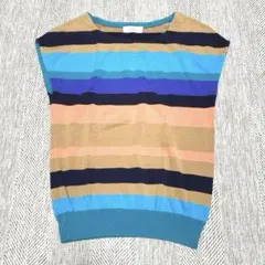 美品　Viaggio Blu マルチボーダー 半袖サマーニット　ビアッジョブルーのサムネイル