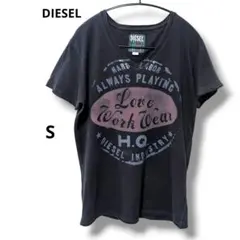 DIESEL ディーゼル Tシャツ Vネック 半袖 ロゴプリント ブラック S