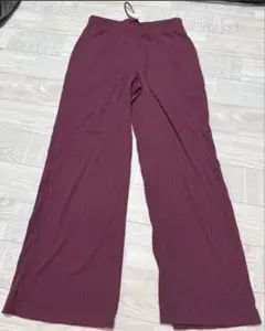 GU リブ ワイドパンツ ボルドー M
