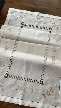 生成り コットン テーブルランナー 刺繍 手工ドロンワーク 36×87cm