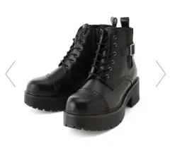YOSUKE ブラックレースアップブーツ 合成皮革