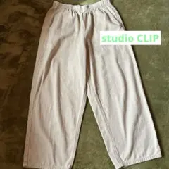 ベージュ ワイドパンツ ゴムウエスト