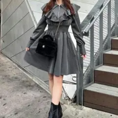 rienda フロントジップシャツミニワンピース