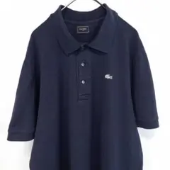 ラコステ　ポロシャツ　半袖　鹿の子　シェル　ボタン　刺繍ロゴ　ネイビー　XL