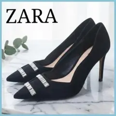 ZARA ザラ ビジュー パンプス ブラック 40 ポインテッドトゥ 美脚 25