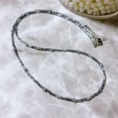 50cm ロングネックレス クリアブラック シルバー ビーズネックレス