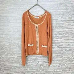 ロディスポット✨リボン付き ドット刺繍カーディガン Mサイズ　オレンジ
