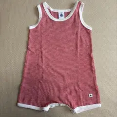 PETIT BATEAU 赤と白のストライプロンパース 12m 70