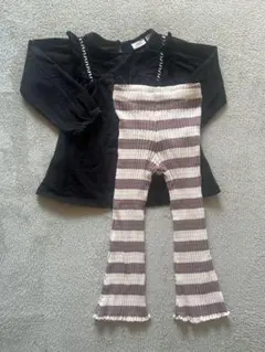 ZARA キッズ　黒トップス+ストライプレギンスセット　98