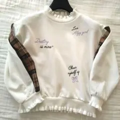 ALGY 長袖トップス 130cm フリル襟 ホワイト チェックスリーブ