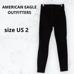 ＊アメリカンイーグル＊ハイウエスト スキニーデニム ブラック ダメージ US 2