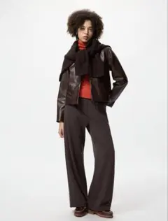 ユニクロ　ウォームフリースストレートパンツ　丈長め　ダークブラウン　M