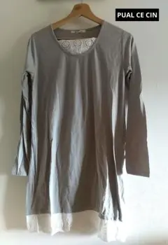 ピュアルセシン 長袖 トップス チュニック レース グレー