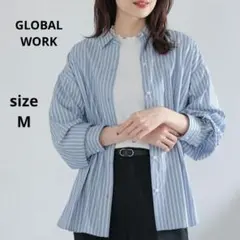 GLOBAL WORK　365日マイスタイルシャツ　ラメストライプブルー　М