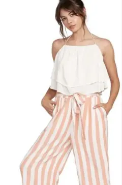 VOLCOM オレンジ白ストライプ ロングパンツ XS/TP