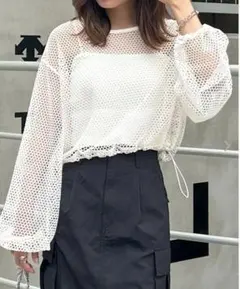 INGNI 裾ドロストメッシュプルオーバー ホワイト