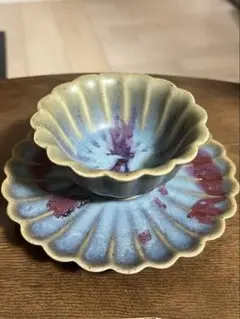 宋時代鈞窯花口碗　鈞窯花口皿　中国磁器 陶芸 磁器　骨董品