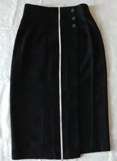ロングスカート　前巻き　黒　L　暖かい