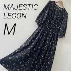 マジェスティックレゴン ワンピース ロング 花柄 黒 七分袖 M