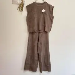 【新品.未使用】ニットノースリーブセットアップ　楽ちん　ウエストゴム　薄手④-2