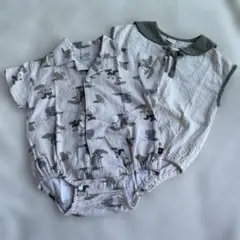 半袖ロンパース2枚セット70フタフタテータテート動物柄セーラー襟バースデイ