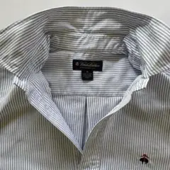 Brooks Brothers プルオーバー半袖BD白青キャンディストライプUS