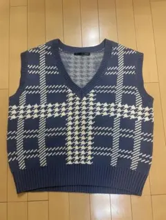 Heather グレンチェックニットベスト　ブルー系
