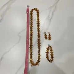 【希少】琥珀ネックレス&ブレスレット&イヤリング3点セット　琥珀