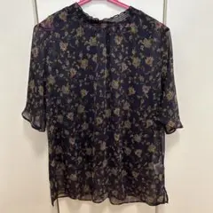 GLOBAL WORK レディース ブラウス シアー インナー付 ネイビー 花柄