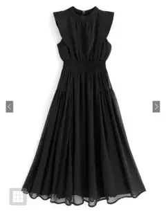 楊柳シフォンフリルフレアワンピース［K9123c］ブラック