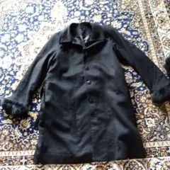 ファー付きカシミヤ黒ロングコート