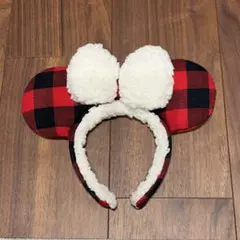 WDW ディズニー カチューシャ 赤黒 チェック ボアのサムネイル