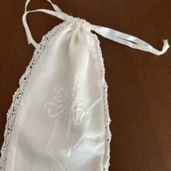 アイボリー レース装飾 希少 シルク近沢レースポーチ レース ボビンレース