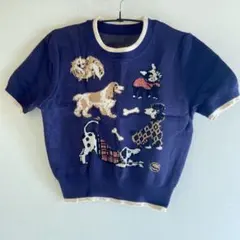 CIDER ラウンドネック・ドッグ・グラフィック・ニット半袖トップス