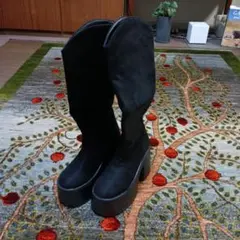 ブラック スエード ロングブーツ 厚底