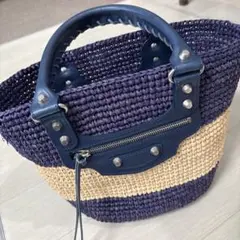 新品！BALENCIAGA Panier XS ラフィアかごバッグ ブルー - メルカリ