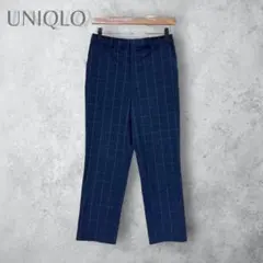 【UNIQLO ユニクロ】　EZYアンクルパンツ　チェック柄　ネイビー　腰ゴム