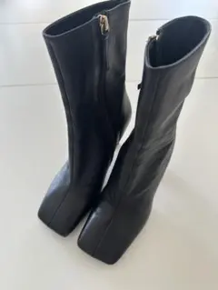 ZARA スクエアトゥブーツ　ブラック　36