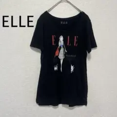 ELLE 半袖　Tシャツ ガールズイラスト　ブランドロゴ　トップス　黒のサムネイル
