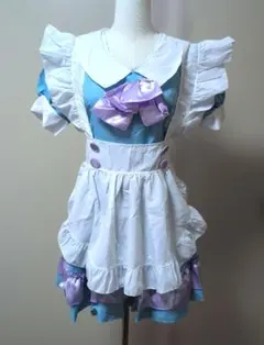 ハロウィン メイド服 コスプレ ワンピース エプロン 水色