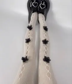 花柄 ボタニカル柄 タイツ ストッキング 白タイツ