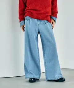 今季★ タックデニムパンツ★ブルー★新品タグ付