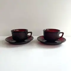 アルコロック シエラ ヴィンテージ ガラス カップ＆ソーサー 2客セット レッド