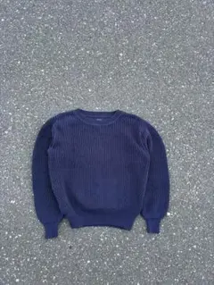 90s OLD GAP 無地 ローゲージ 編み込み コットン ニット ネイビー