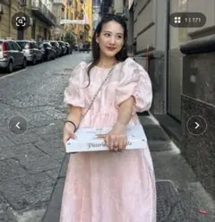 ANDRESD バブルスリーブジャガードドレス