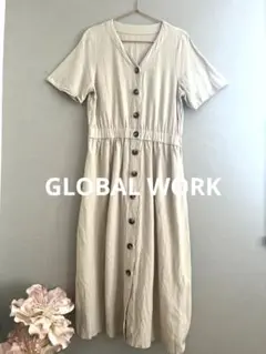 GLOBALWORK フレンチリネン ワンピース Aライン ナチュラル ドレス