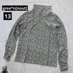 【グリーンノート】小花柄タートルネックプルオーバー・シャーリング袖カットソーXL